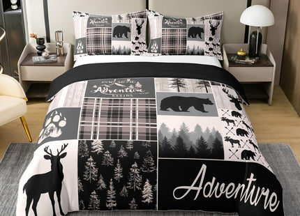 Erosebridal Hunting Bear Deer 100% Cotton Duvet Cover Full Size for Kids Buffalo Patchwork Comforter Cover Rustic Farmhouse Claw Bedding Set for Boys Teens Men Bedroom Adventure Camping Bedclothes