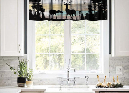 wlsgdsg Vintage Moose Valance Curtain Rustic Old Plank Forest Hunting Lodge Deer Animal Window Treatment Valances Curtains for Kitchen Living Room Bedroom 54x18In 1P