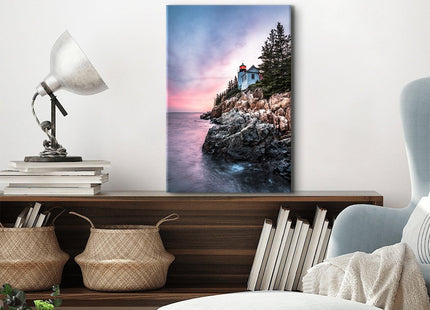 Coastal Wall Art Sunset Maine Bass Harbor Lighthouse Wall Decor Acadia National Park Pictures Nature Ocean Beach Canvas Prints Modern Seascape Artwork for Bedroom Bathroom Home Decoration 16x24"