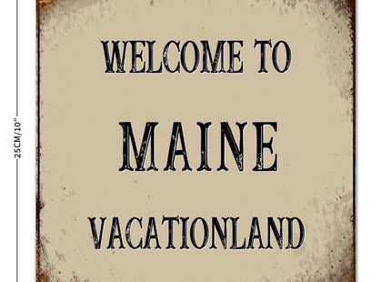 Woguangis Welcome To Maine Metal Tin Signs 10x10in Maine State USA America States Vacationland Funny Metal Sign Retro Wall Decoration Plaque for Outside for Yard Pool Garden Basement Porch