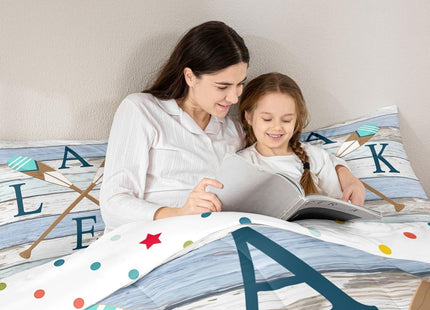 Castle Fairy Rowing Oar Comforter Set for Kids Room Decor Blue Brown Wooden Stripes Bedding Comforter Twin Size Lodge Cabin Rustic Style Soft Polyester Quilt Set with 1 Pillowcase