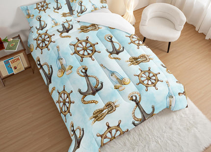 HOSIMA Nautical Comforter Set Twin,Blue Ocean Themed Bedding Sailboat and Anchor Print Kids Bedding Set for Boys Adult Kids Girls,Navy Blue Comforter Twin Size with 2 Pillow Shams.