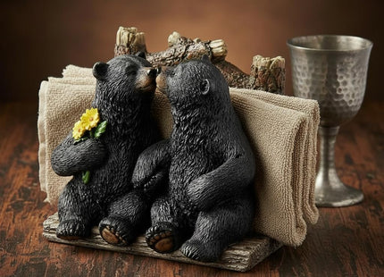 Comfy Hour 5.1 Inch Bear Napkin Holder, Kissing Black Bears