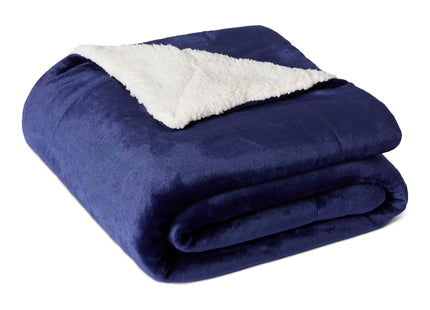 Amazon Basics Reversible Sherpa Throw Blanket, Warm for Bed and Couch, 50"x60", Navy