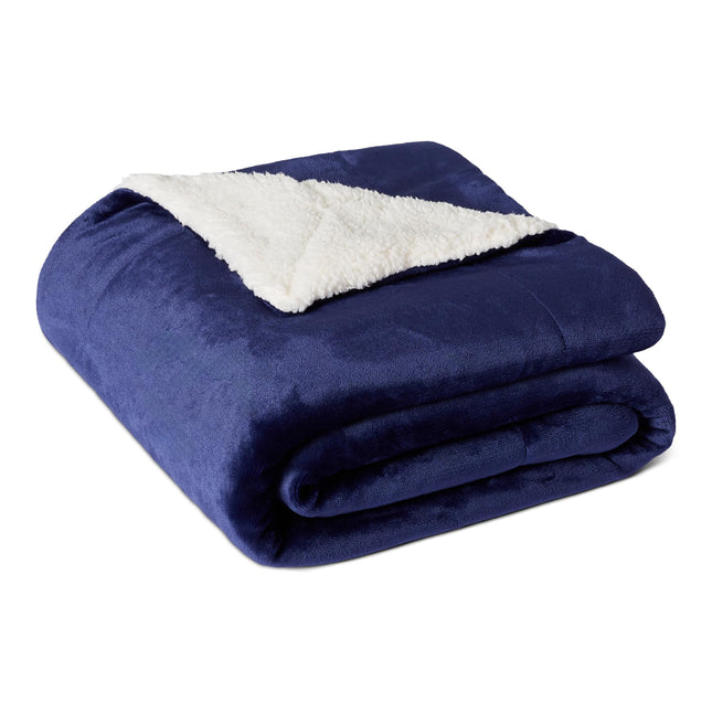 Amazon Basics Reversible Sherpa Throw Blanket, Warm for Bed and Couch, 50"x60", Navy