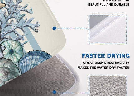 MiaoSi Nautical Coastal Dish Drying Mat for Kitchen Counter Summer Beach Seashell Starfish Microfiber Dish Drainer Mat Ocean Blue Pattern Absorbent Washable Drying Pad Extra Large 18"x24"