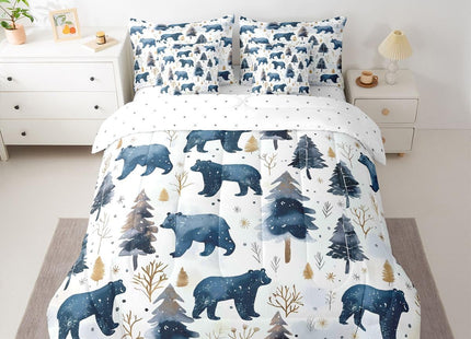 Erosebridal Cabin Bear 7 Piece Comforter Set Full | Wildlife Jungle Hunting Bed in A Bag Wild Animals Farmhouse Sheet Set Winter Snowflakes Pine Trees Fitted Sheet Breathable Lightweight