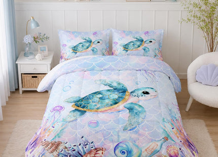 UEVBF Coastal Sea Turtle Comforter Set Twin Size with 2 Pillowcases.