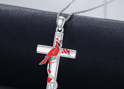 MISTBEE Red Cardinal Necklace S925 Sterling Silver Cross Necklace Cardinal Pendant Bird Jewelry for Women