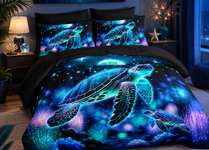 AILONEN Blue Turtle Comforter Set Twin Size,7-Piece Soft Bed in a Bag,Fairy Ocean Sea Turtle Comforter & Fitted Sheet with Flat Sheet & 2 Pillowcases,2 Pillow Shams for Bedroom