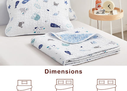 Joyreap 2-Piece Cotton Quilt Set Twin, Vibrant Ocean Theme Starfish Whale Crab Printed on White, Smooth Soft Quilt Bedspread Bed Cover for All Season, 1 Quilt and 1 Pillow Sham- 68x86 inches