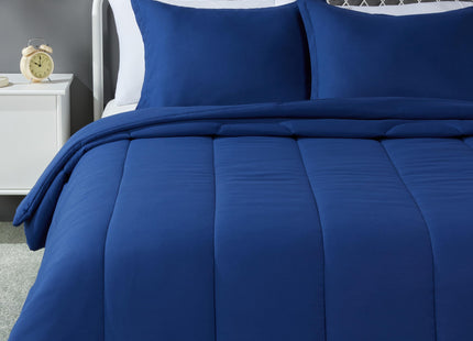 Amazon Basics 3-Piece Soft Microfiber Kid's Comforter and Pillow Sham Set, Full/Queen, Navy, Solid