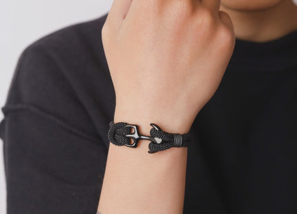 HAQUIL Black Paracord Anchor Bracelet | Unisex Nautical Rope Design, Secure Hook Closure