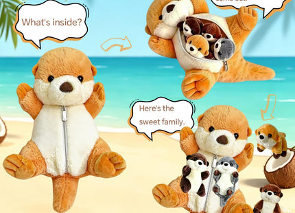 XYHQYB 5 Pcs Sea Otter Stuffed Animals, 17" Large Mommy Stuffed Otter Plush Toy with 4 Babies for Girls Boys, Soft Cuddly Otter Plushies Pillow Toy Gift for Kids Birthday Christmas Ocean Party