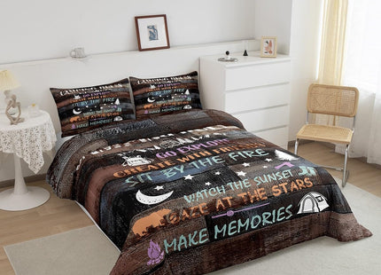 Erosebridal Rustic Camper Comforter Set Twin Happy Camping Rules Bedding Set Farmhouse Rv Bedding Comforter Sets for Bunk,Camper Accessories for Inside Travel Trailers Quilt,Cabin Lodge Decor