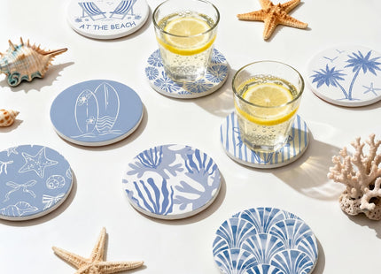 Rtteri Set of 8 Coastal Coasters Ocean Beach Absorbent Ceramic Coasters