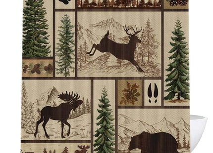 Torich Rustic Cabin Shower Curtain for Bathroom, Forest Bear Deer Wildlife Country Bath Curtains, Hunting Camping Waterproof Fabric Bathroom Accessories Set, 69x78 inch with Hooks