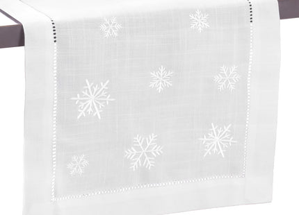 Embroidered Snowflake Hemstitch Table Runner in White by Brio Trends