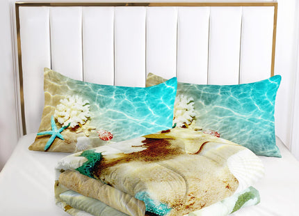 Nttopship Ocean Theme Comforter Set - Twin Size, Kids Bedding with Starfish and Scallops Pattern, All Season Comforter and 2 Pillowcases