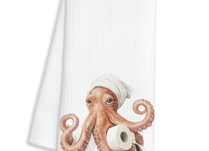FTKBGHY Funny Octopus Hand Towels for Bathroom, Octopus Bathroom Decor, Coastal Ocean Animal Decorative Hand Towels for Washroom Restroom Powder Room, 16x24 Inch