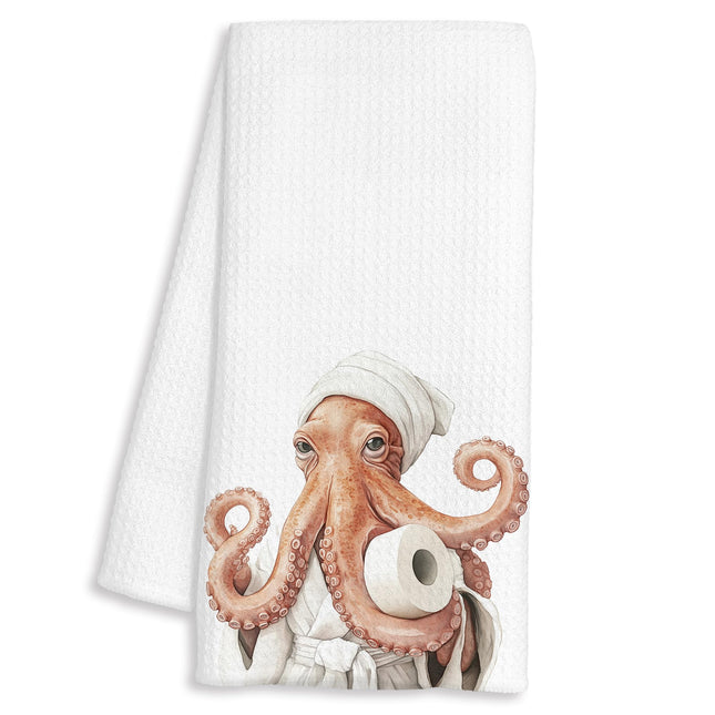 FTKBGHY Funny Octopus Hand Towels for Bathroom, Octopus Bathroom Decor, Coastal Ocean Animal Decorative Hand Towels for Washroom Restroom Powder Room, 16x24 Inch