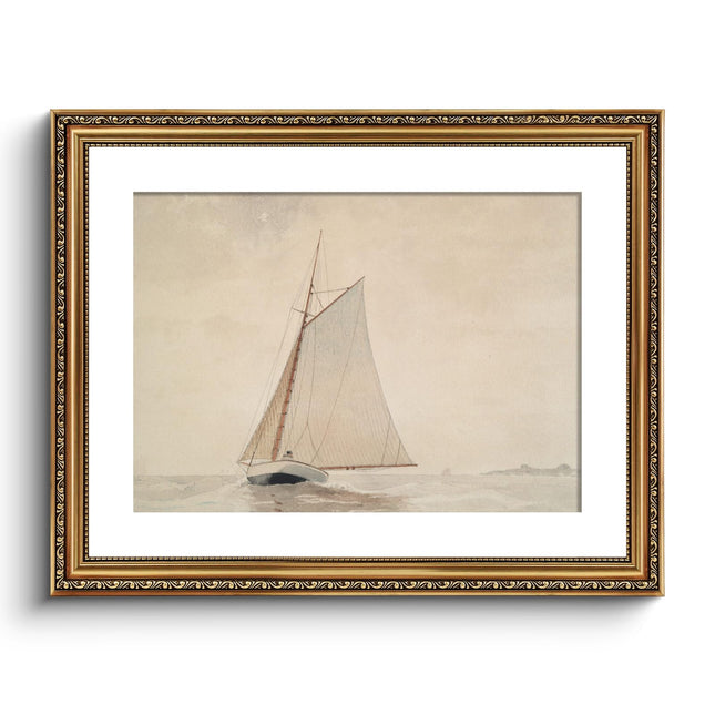 VIYYIEA Gold Framed Wall Art Canvas Print Home Decor for Living Room White Sailboat Seascape Watercolor Vintage Beach Painting on Canvas - Coastal Wall Art Prints for Bedroom Office Bathroom 16x20in