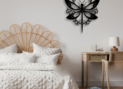 LIYOUYA Dragonfly Metal Wall Decor - Animal Decor Black Floral Dragonfly Wall Art Home Decor for Living Room, Bedroom, Patio, Garden (Black)