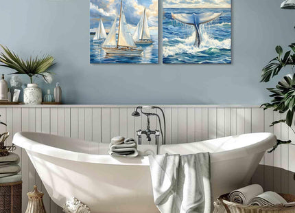 YUEYARIT Canvas Print Art, Blue Ocean Beach sailboat Picture Wall Decor