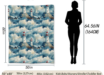 Ti Caldi Scenic Lighthouse & Sailboat Blanket - Soft Lightweight Cozy Flannel Throw for Adults Kids Women, Stunning Coastal Design, Warm Fuzzy Blankets for Couch, Bed, Travel & Home Decor 60×50 in