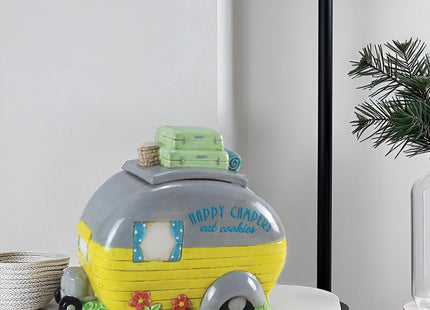 Young's Inc Ceramic Happy Campers Cookie Jar for Kitchen Counter, RV, Camper & Cabin Decor, Rustic Woodland Cookie Storage Container with Lid, 9.5 x 5.75 x 7.5 Inch