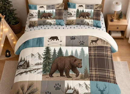 WeCozy Twin Comforter Set with Sheets, 5 Pieces Bear Woodland Bedding