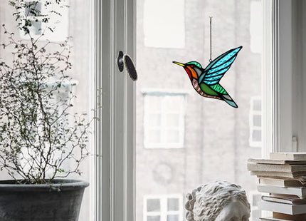 HAOSUM Stained Glass Birds Window Hangings, Stained Glass Hummingbird Decorations,Bird Suncatcher for Window Decor Hummingbird Gifts for Mom,Bird Lovers
