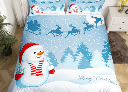 Manfei Snowman Duvet Cover Set King Size, Xmas Deer Trees Print Comforter Cover with 2 Pillowcases, Winter Snowflake Merry Christmas Bedding Set 3pcs for Kids Boys Girls Bedroom Decor,No Comforter