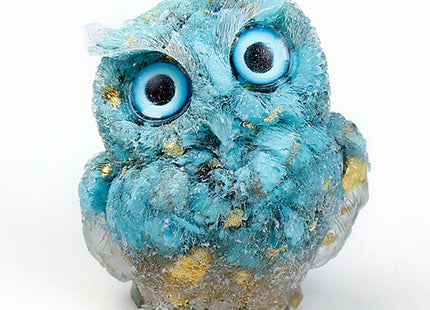 OwMell Owl Statue Tumbled Stone Gemstone Owl Figurine Home Shelf Décor