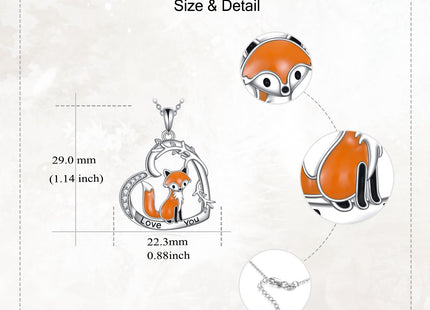 HUKKUN Fox Necklace Sterling Silver Heart Animal Necklace Fox Jewelry Gifts for Women Animal Lover