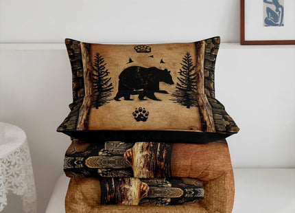Feelyou Kids Rustic Bear Bedding Set Toddler Size Farmhouse Forest Animal Black Bear Comforter Set Boys Girls Hunting Country Brown Duvet Quilt