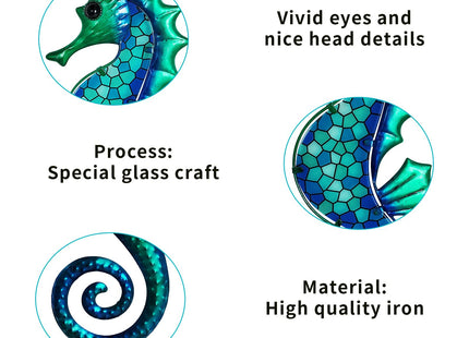 LIFFY Metal Seahorse Wall Art Mosaic Glass Ocean Wall Decor Coastal Sculpture Hanging Decoration for Home Garden Fence Pool Beach Bathroom