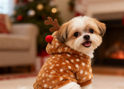 EXPAWLORER Dog Hoodie Christmas Reindeer Costume,Fluffy Christmas Dogs Sweater Cute Outfits,Warm Moose Coat Pet Clothes Winter for Puppy Small Medium Large Dogs