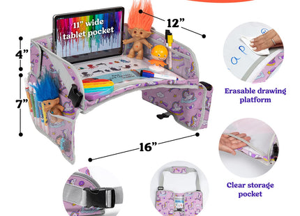 PILLANI Kids Travel Tray for Car - Carseat Tray for Toddler, Road Trip Must Haves with Cup Holder & Drawing Board - Toddler Airplane Travel Essentials for Girls - Car Accessories for Kids