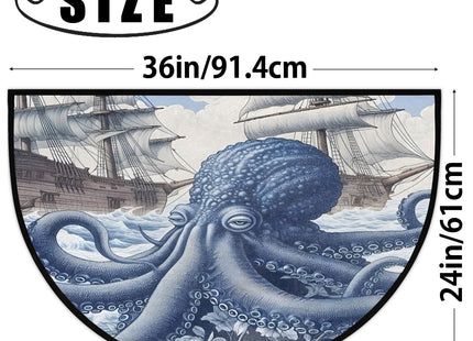 Half Round Doormat Non-Slip Area Rug, Blue Nautical Octopus Huge Ocean Kraken Circle Door Mats Entryway Floor Rug Indoor for Kitchen Living Room Bathroom,36 x 24 Inch