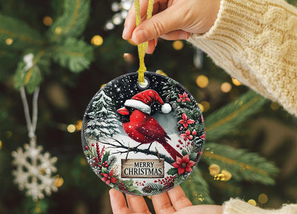 Welshower Merry Christmas Winter Cardinal Ornaments, Red Cardinal Christmas Decorations, Snowy Winter Poinsettia Bird Xmas Tree Ceramic Decorative Hanging Ornaments
