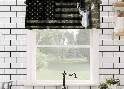 SHElifestyle Rustic Moose Deer Curtain Valance, Camo US Flag Camouflage Hunting Forest Country Farmhouse Window Treatment Valance for Kitchen Bedroom Living Room 54x18inch