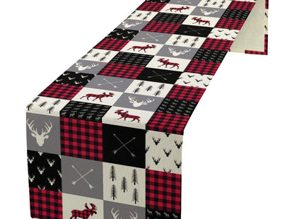 Cabin Retro Rustic Lodge Table Runner Deer Country Hunting Wild Animal Plaid Check Kitchen Dinner Runner for Indoor Home Living Room Party Dining Table Decoration 13"x120"