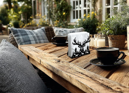DOODLREAM Deer Head Decorative Black Metal Napkin Holder for Table, 5.3" x 4.9" x 1.9" Reindeer Forests Standing Napkin Holder for Home Kitchen Restaurant Picnic Party Coffee Bar Dining Room