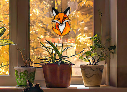 HAOSUM Fox Stained Glass Suncatcher for Window Hanging Fox Home Decorations