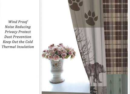 Retro Rusticd Cabin Curtains, Lodge Bear Moose Deer Wildlife Country Forest Thermal Insulated Drapes Darkening Window Curtain for Girls Boy Bedroom Living Room 42x45 Inch