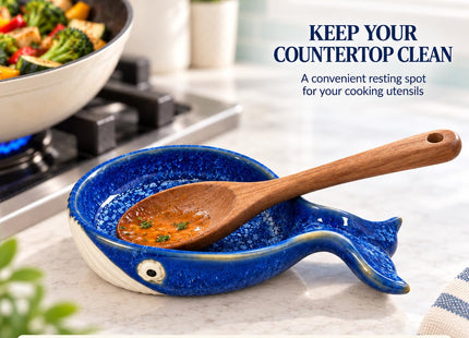 Cute Whale Ceramic Spoon Rest for Kitchen, Jewelry Tray & Ocean Decor