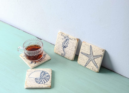 Beach Coasters for Drink Set of 4 Absorbent Nautical Housewarming Gifts