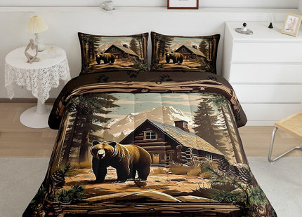 Erosebridal Retro Bear Comforter Set Lodge Cabin Country Bedding Sets Twin Rustic Farmhouse Hunting Animal Down Comforter for Kids Adults Men,Woodland Wildlife Quilt Duvet 2 Pcs