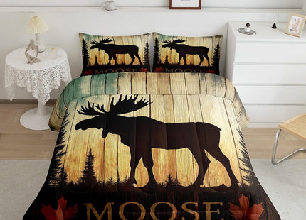 Erosebridal Farmhouse Bedding Pine Tree Rustic Decor, Moose Queen Comforter Set Wild Animal Bedding Comforter Sets, Oil Painting Abstract Quilt, Wildlife Nature Safari Room Decor for Boys Girls Teen